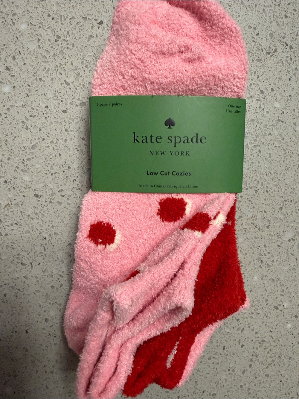 kate spade Pink and Red Polka Dot Low Cut Cozy Socks - 3 Pack